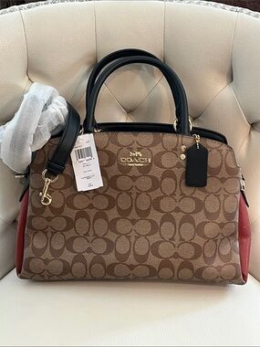 Coach Brown Signature Leather Satchel Rust Side Panels crossbody  Eye Catching